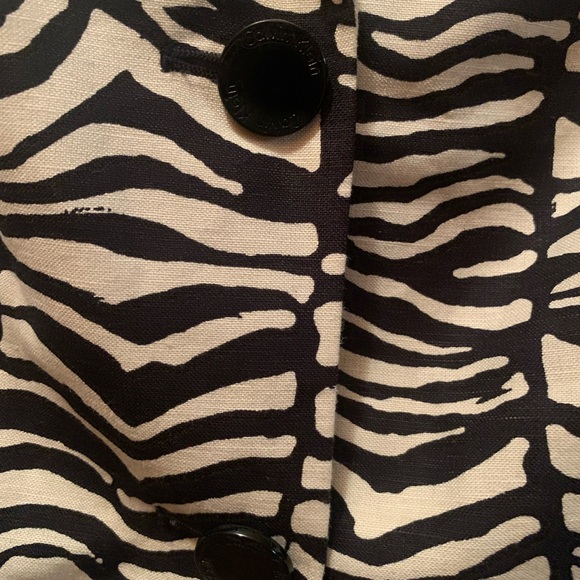 Calvin Klein Linen Black Cream Zebra Animal Print Lined Jacket NWOT Size 16W - Picture 6 of 10